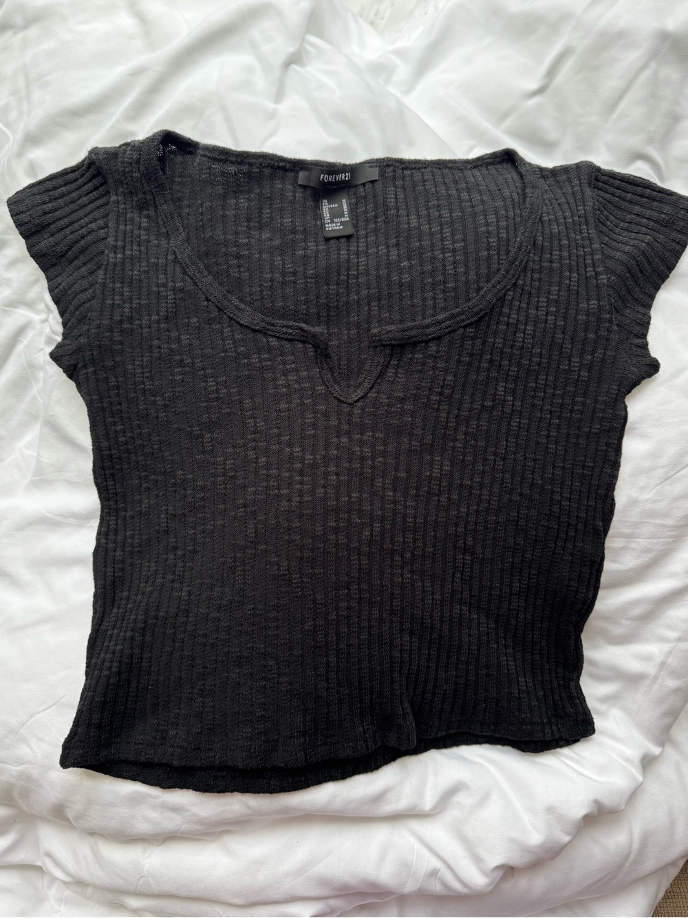 Forever 21 Black Ribbed Notch-Neck Crop Top